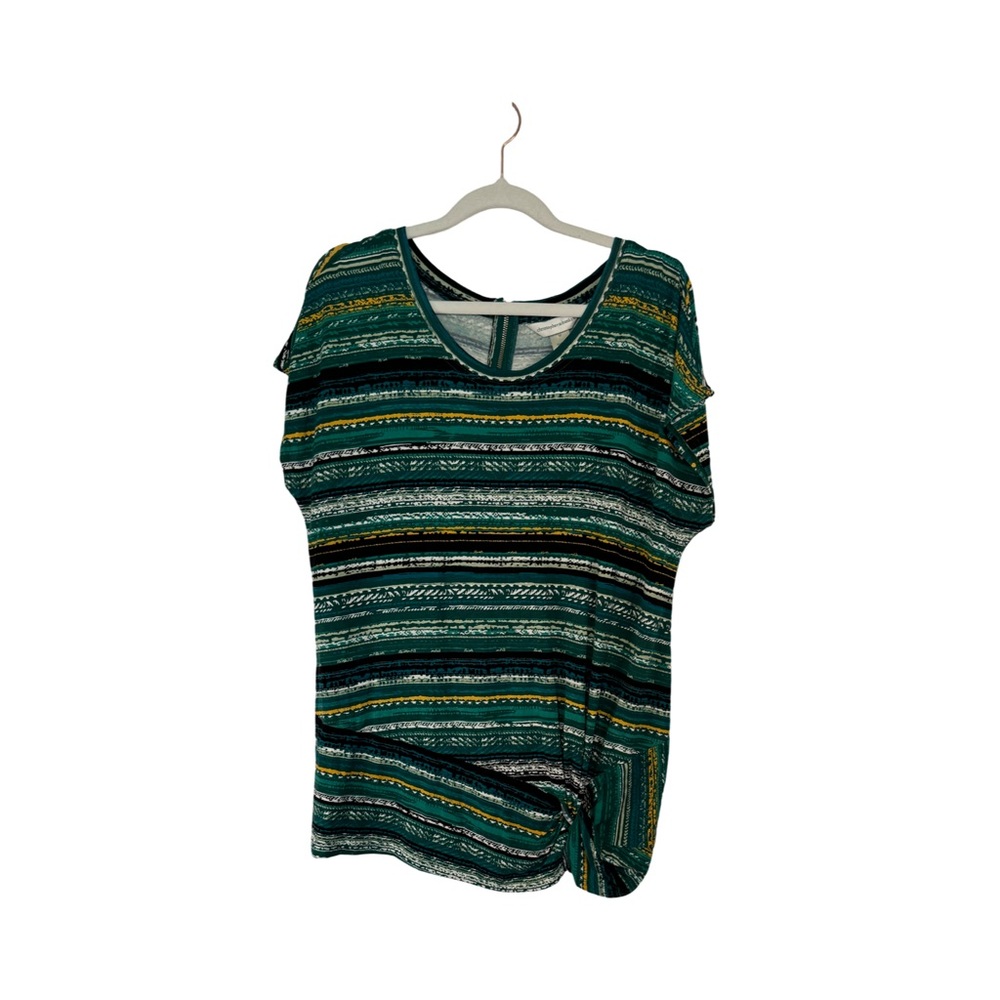 Christopher & Banks cap sleeve top size M green stripe faux tie hem cap sleeve